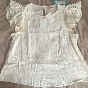 Skies Are Blue Cream Eyelet Sleeve Blouse